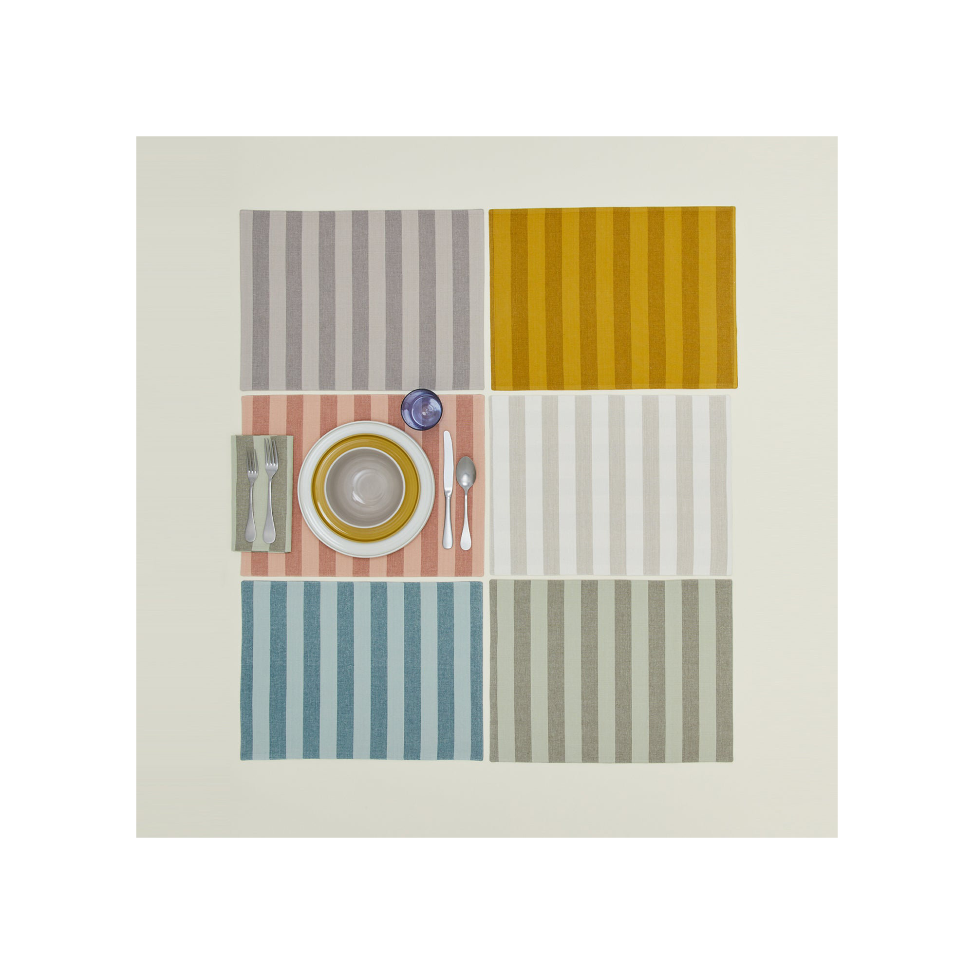 Essential Striped Placemat - Set Of 4, Sky/Peacock