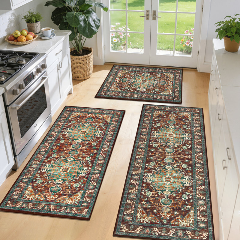 Tapis de couloir antidérapant (ensemble de 3), Orange