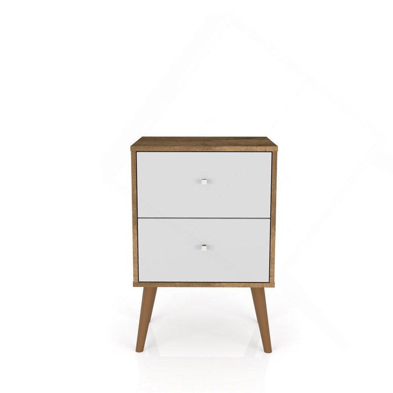 18" Nightstand In Rustic Brown And White (2-Drawer), Brown/White