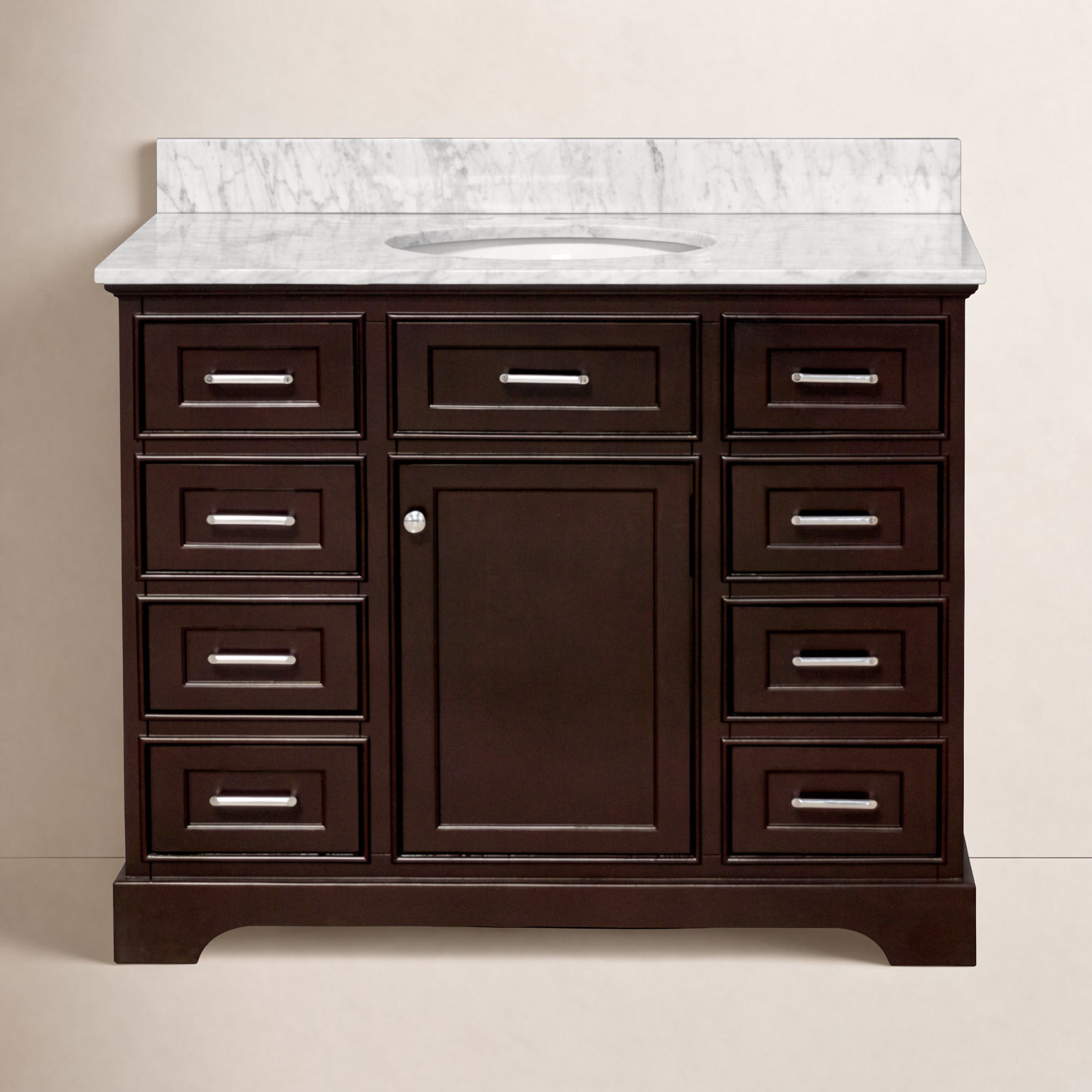 Meriline 42'' Single Bathroom Vanity, Chocolate, Carrara Marble