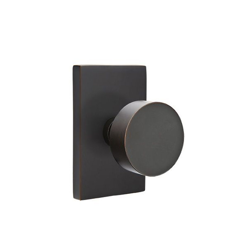 Ensemble de faux boutons Emtek avec rosette rectangulaire moderne et bouton rond, Bronze huilé