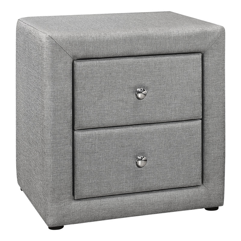 Table de chevet pour chambre à coucher en tissu de lin gris - solution de rangement à 2 tiroirs