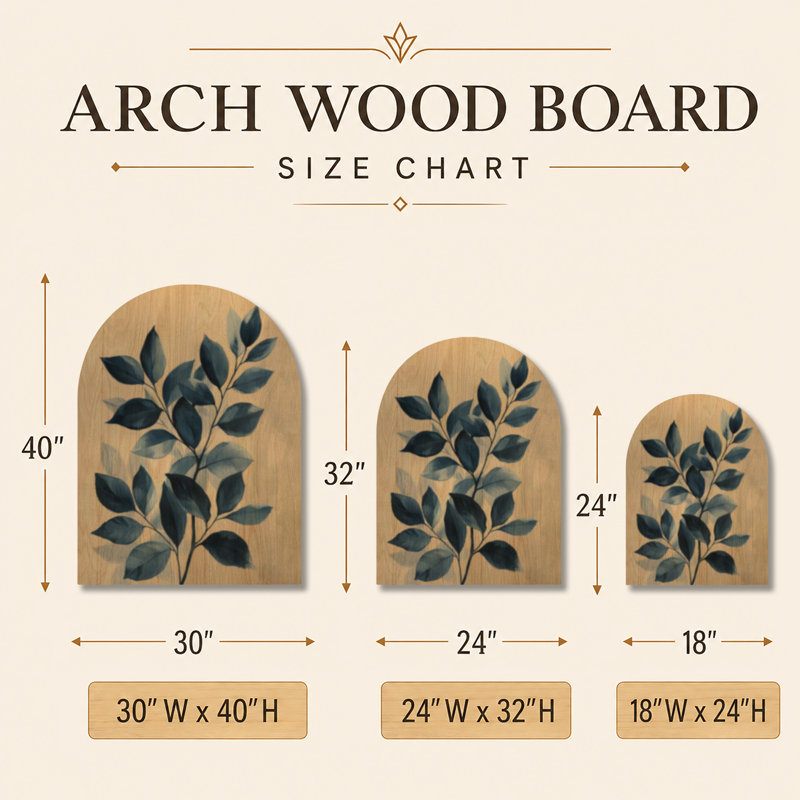 Branches de feuilles indigo - Arche murale décorative en feuillage, imprimée sur bois, H 40 po x l 30 po, Arche