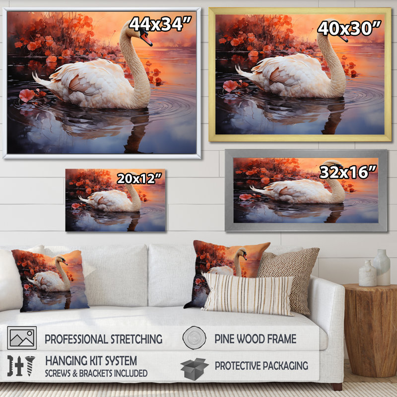 Mystic Dawns Swan I sur impression sur toile, H 30 po x l 40 po x P 1,5 po, Cadre photo noir