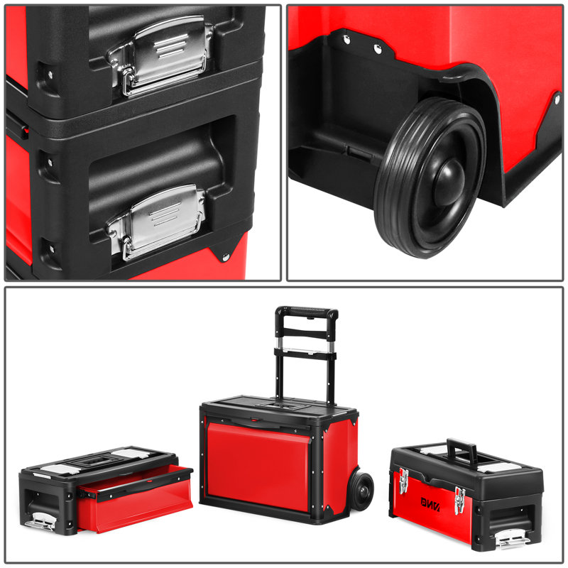 3-Tier Stackable Separate Hand Case Tool Boxes Trolley (Red), Red