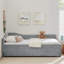 Lit de jour simple à dossier arrondi à dossier arrondi et rembourré, lit de jour en chenille à garniture cloutée rétro avec couchette coulissante et port USB-129693980-129693979