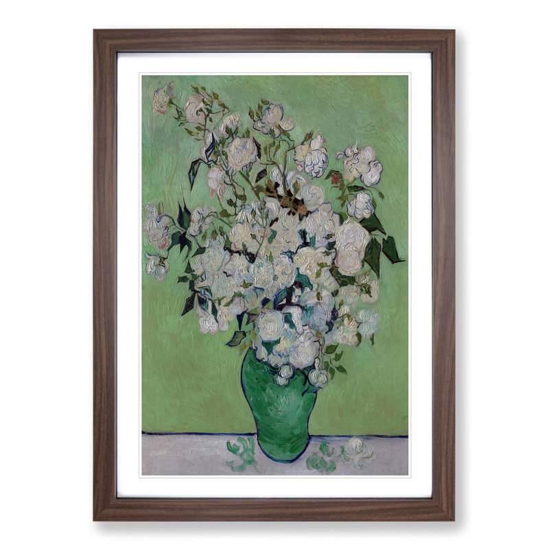 White Roses by Vincent Van Gogh - Picture Frame Painting, Walnut Framed, 65cm H x 48cm W x 2cm D