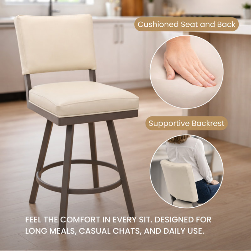 Sunnydale Emerson 26" Swivel Counter Stool, Steel Mist Finish & Silver Dune Leatherette