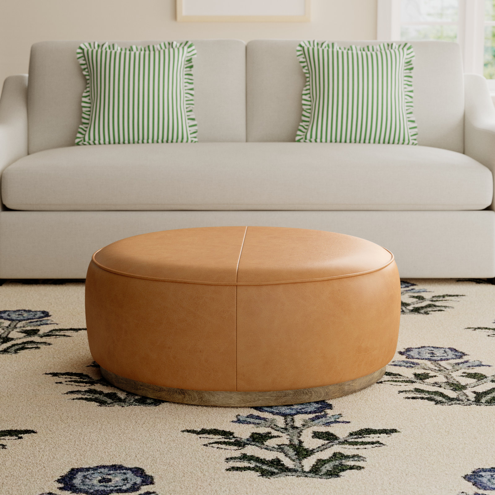 Clarksdale Upholstered Ottoman, Palermo Butterscotch Genuine Leather, Distressed Natural