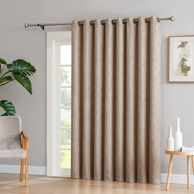 Nakagawa Damask Embossed Room Darkening Patio Door Curtain Panel for Patio Doors or Extra Large Windows, Taupe