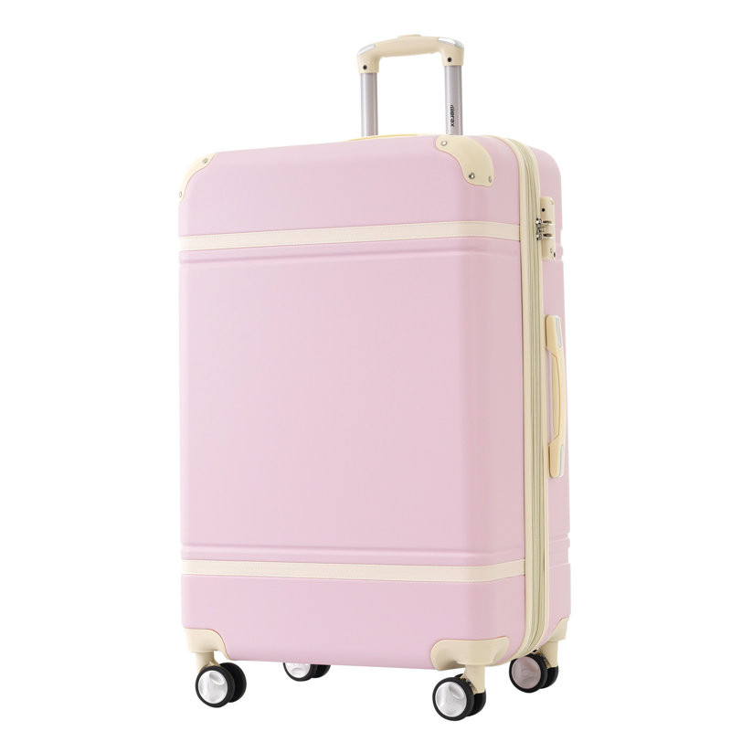 Valise à roulettes Hardshell avec sacs Valise à roulettes doubles avec verrou TSA, bagage rétro simple 24 po, rose clair