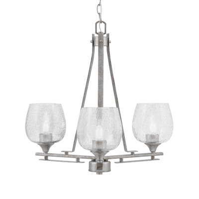 Uptowne 3 Light Uplight Chandelier Shown In Aged Silver Finish With 6" Smoke Bubble Glass