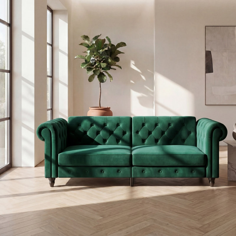 Dimmitt 3 Seater Velvet Sofa, Green Velvet