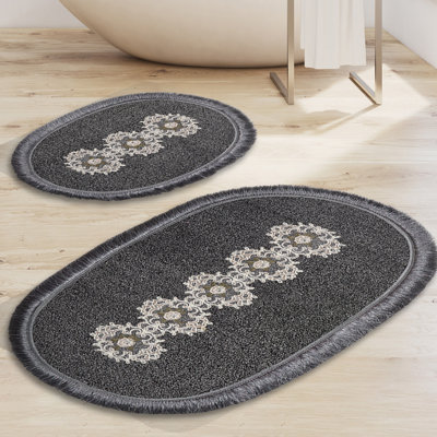 Ensemble de tapis de bain antidérapant (2 pièces), couleur anthracite, 21,7 po x 25,6 po et 25,6 po x 45,3 po | 100% polyester, hauteur des poils de 0,6 po, antibactérien et lavable à la machine | Idéal pour le confort et la sécurité de la salle de bain