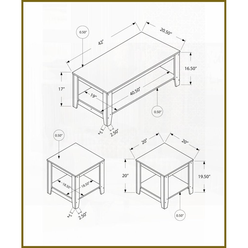 Ensemble de tables basses 3 pièces à aspect bois gris pour le salon - compatible avec les canapés avec tablettes de rangement supplémentaires