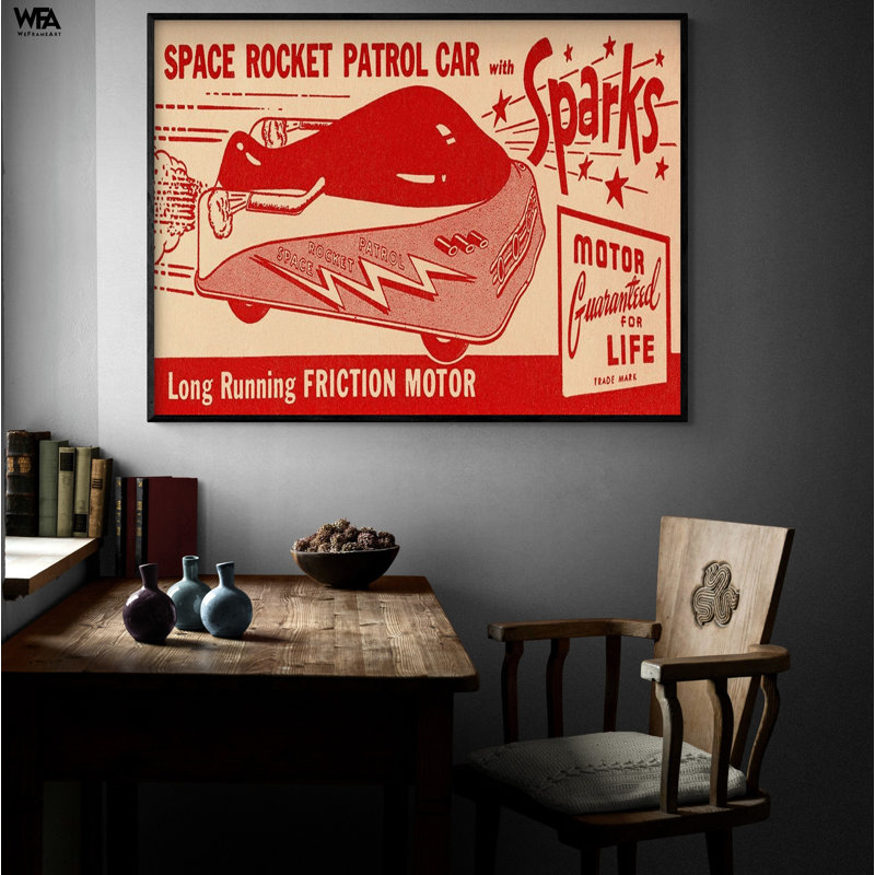 Space Rocket Patrol Car By Retrotrans, Red Rocket Poster, Vintage Toy Store Wall Art, Cool Gift For Grandpa Studio Artwork Idea