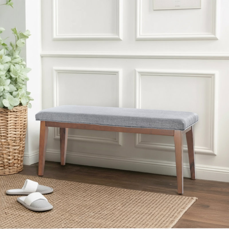 Modern Upholstered Bench For End Of Bed, 42.5" Linen Dining Bench For Bedroom & Entryway, Gray