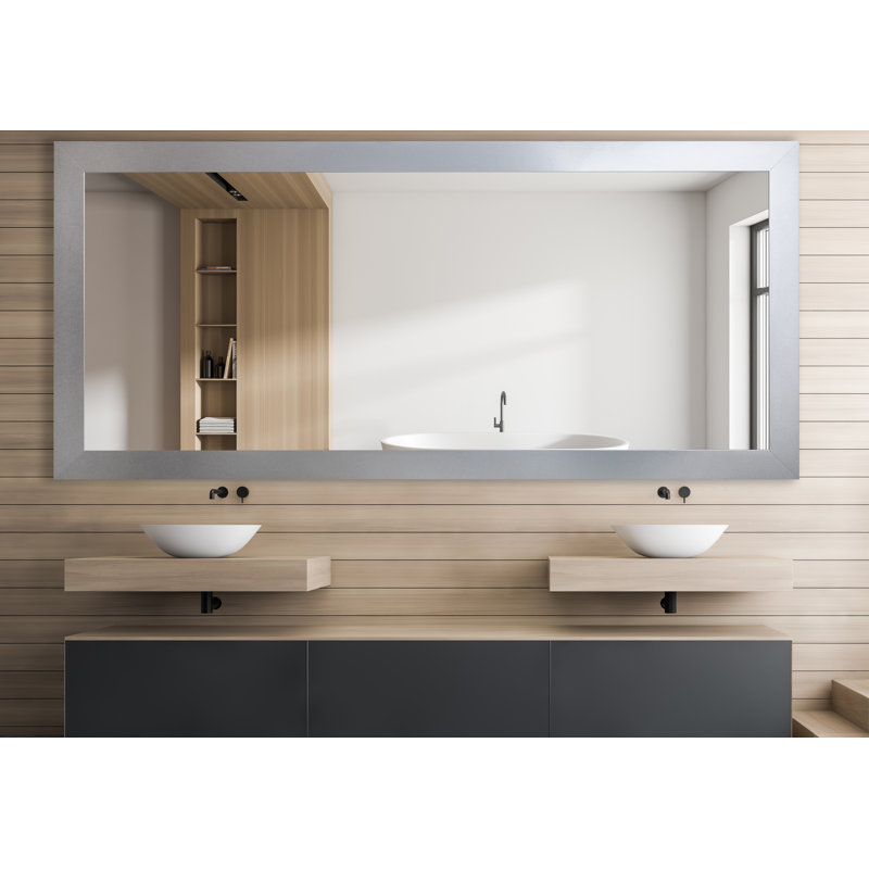 Miroir de salle de bain moderne et contemporain Lunt, Argent, 29,5 po x 64 po