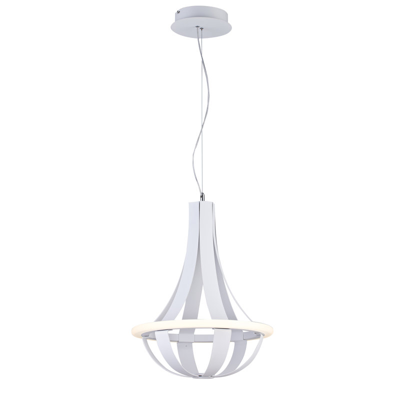 Luminaire suspendu transitionnel 1 lumière DEL en métal blanc, Blanc