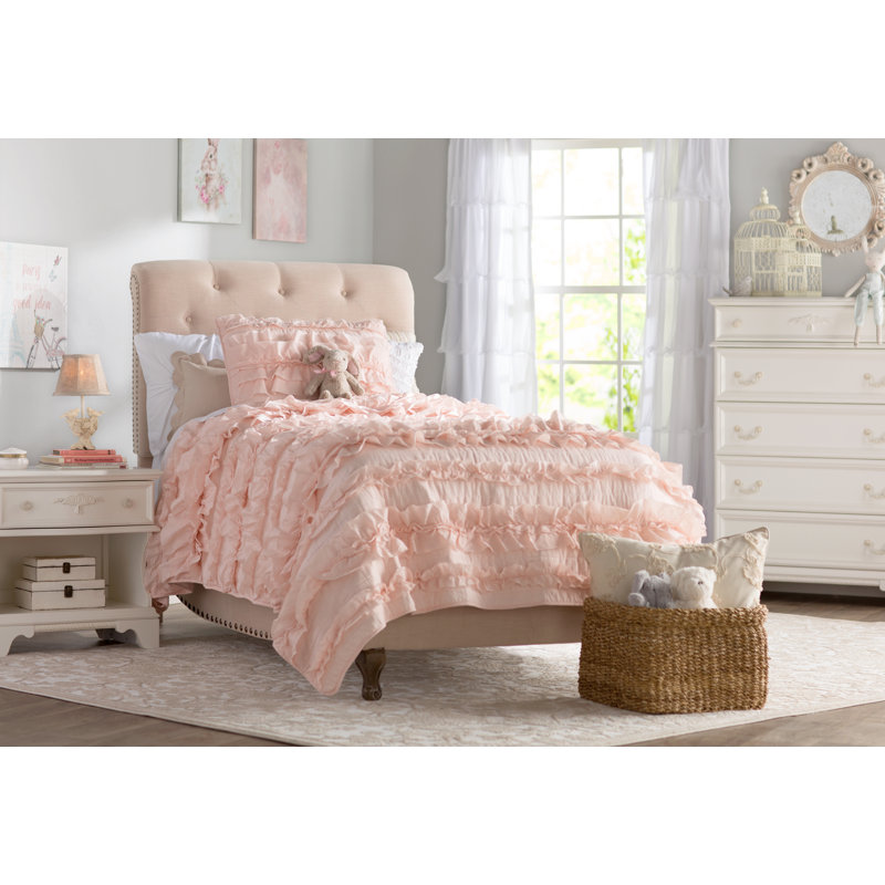 Pink Blush Cotton Twin Reversible Ruffled Quilt Set