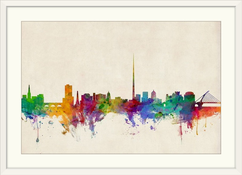 «Dublin Ireland Skyline» par Francy, impression, Cadre blanc, H 24 po x l 32 po x P 1 po
