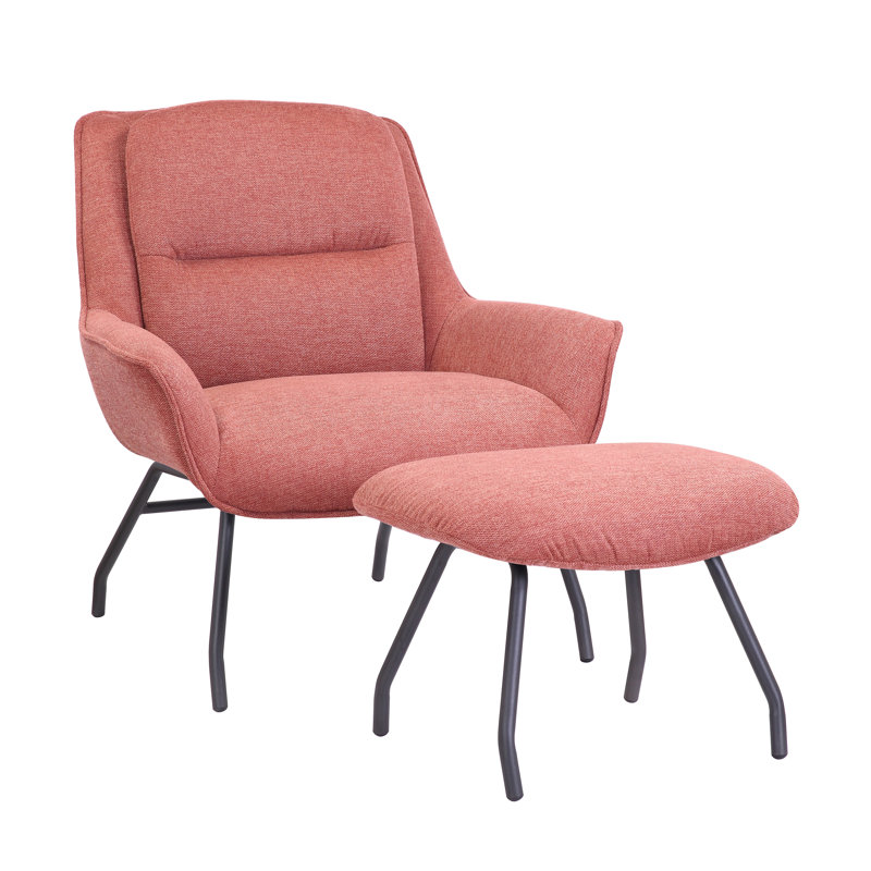 Caicedo Fabric Upholstered Accent Chair with Ottoman, Rose Polyester Blend