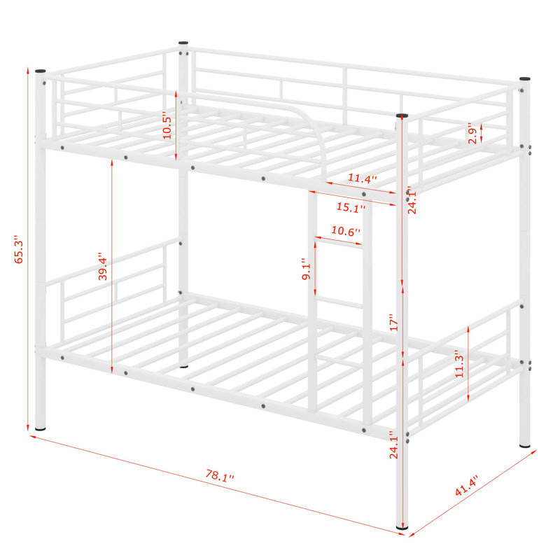 Kids Twin Over Twin Bunk Bed, White