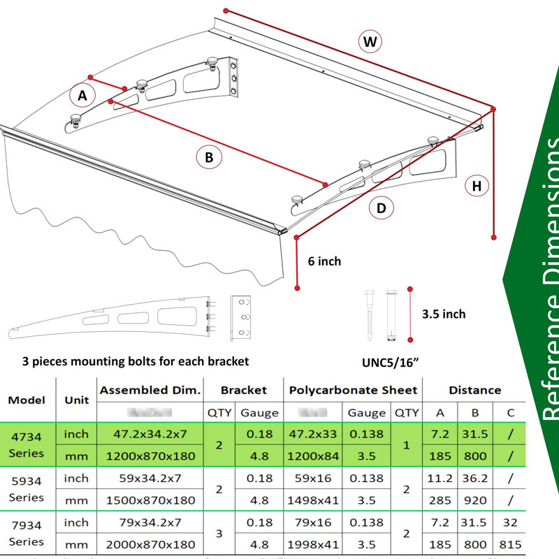 Door Window Awning Canopy 47"X34". Polycarbonate Sheet. Rust- Brackets. Heat . Garden Outdoor. Dark Brown 47"X34" For - Sheet Prevention