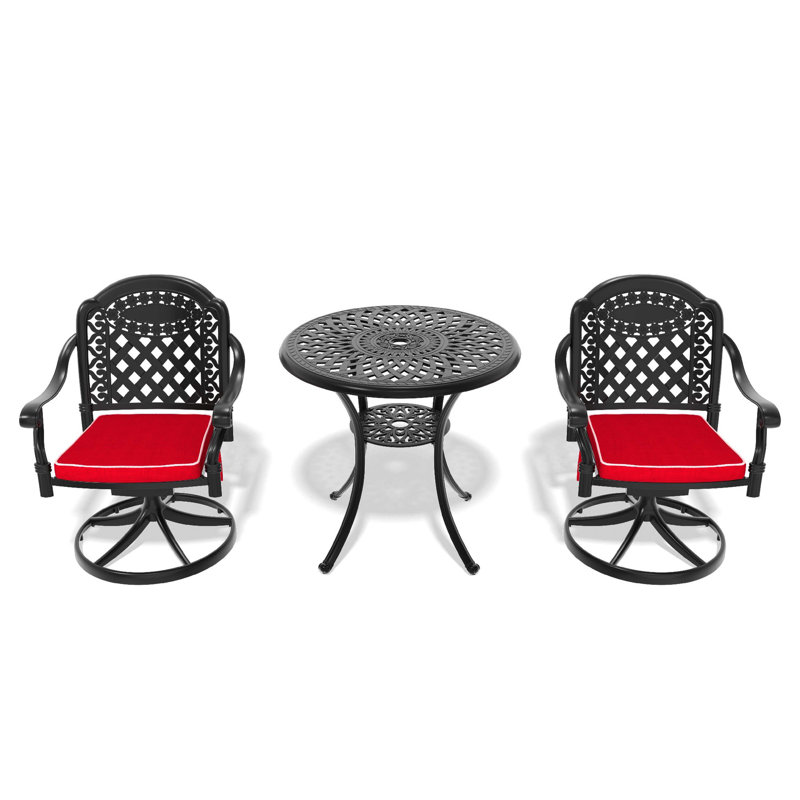 3-Piece All-Weather Cast Aluminum Dining Set With Black Frame, Includes 2 Swivel Chairs And 30.71-Inch Round Table, 2