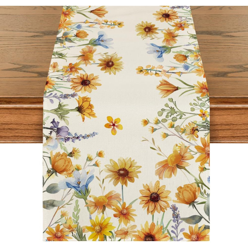 Chemin de table Sielen, 72 po x 13 po, Beige / jaune floral