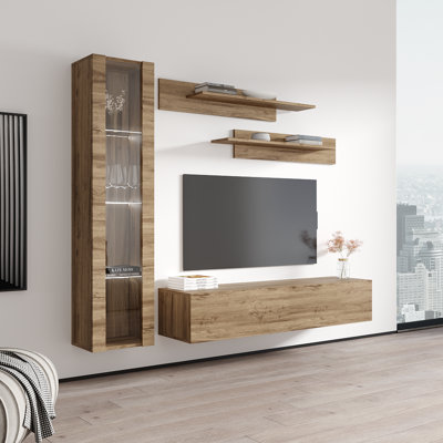 Meuble audio-vidéo mural flottant moderne de 85 po avec éclairage à DEL 16 couleurs Wabasso, finition ultrabrillante