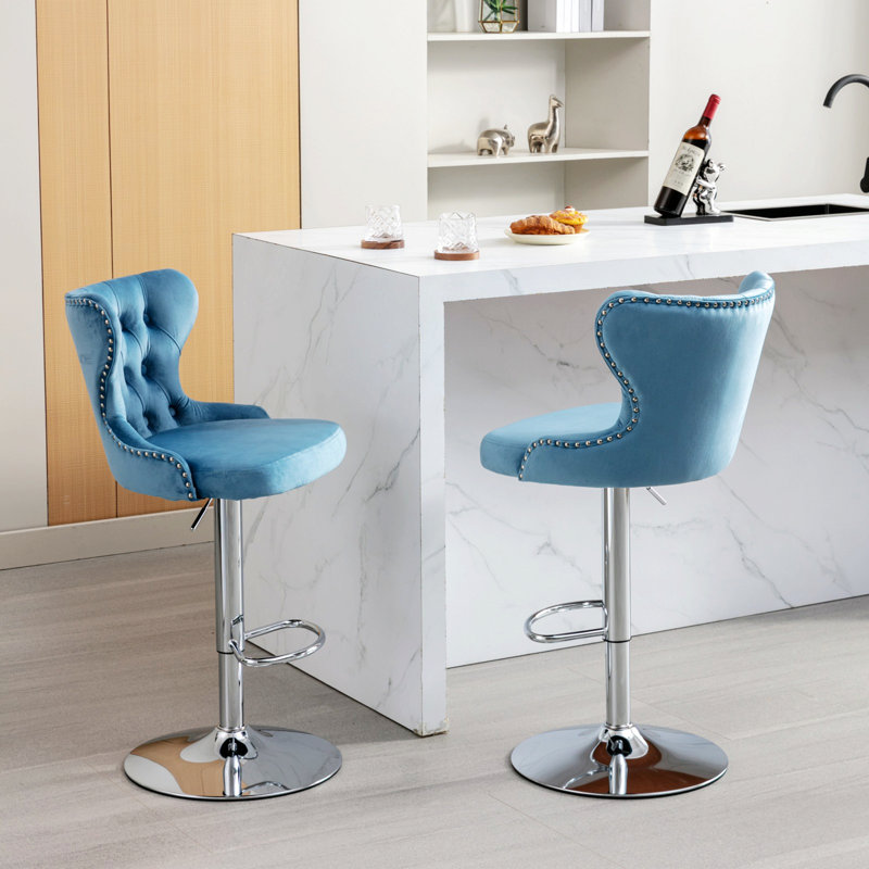Swivel Barstools Adjusatble Seat, Modern Upholstered Bar Stools With Backs Comfortable Tufted For Home Pub And Kitchen Island, Set Of 2