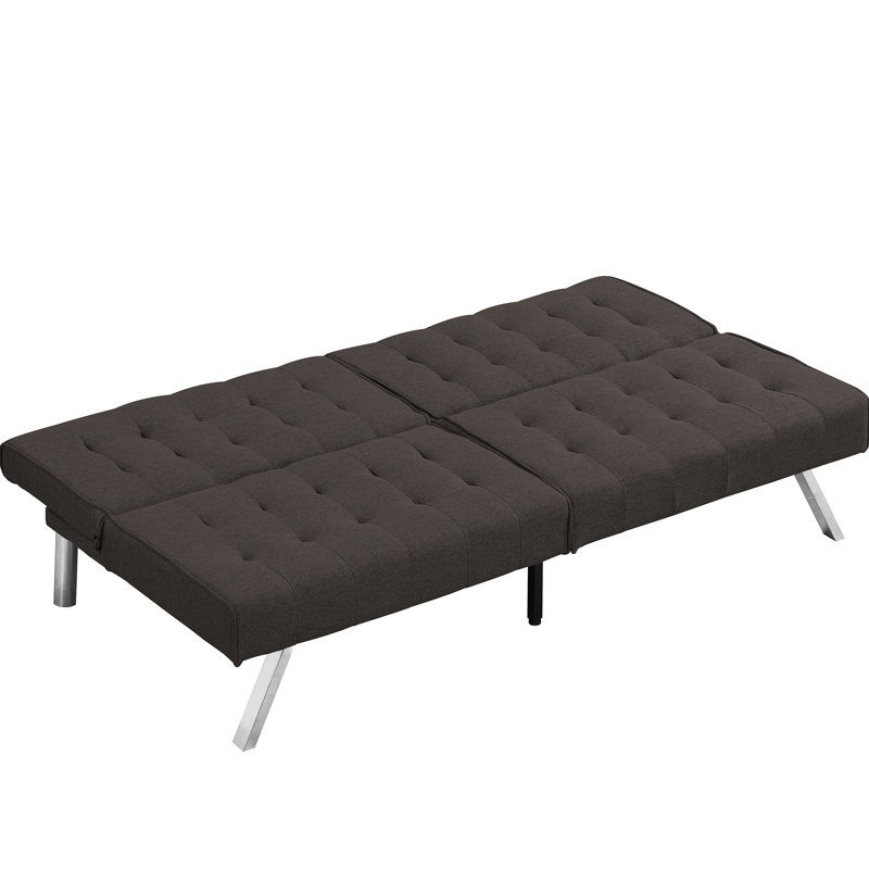 Lit ergonomique, structure en bois, pieds en acier inoxydable, matériau, lit de 58,88 lb en faux lin, stable et fiable, 650 lb