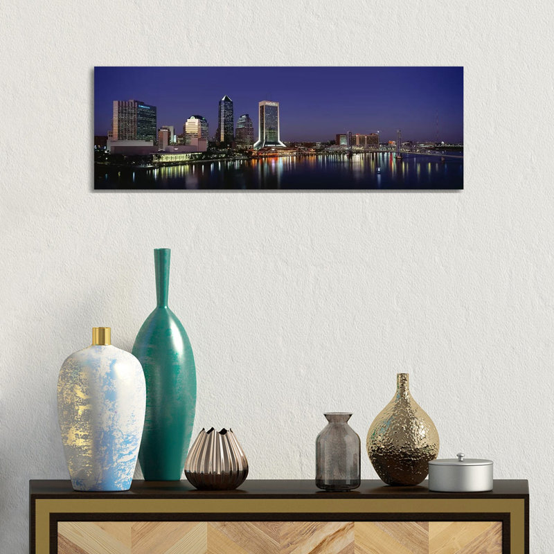 Buildings Lit Up At Night, Jacksonville, Florida, USA - Wrapped Canvas Panoramic Print, 30.48 cm H x 91.44 cm W x 1.91 cm D
