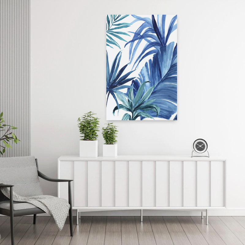 Tropique bleu I abstrait nature, art tropical, H 36 po x l 24 po