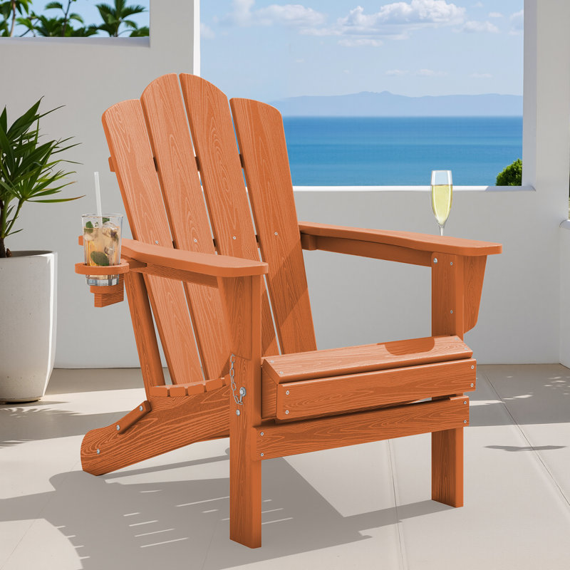 Chaise Adirondack pliante en PEHD Wolak avec porte-gobelet double, Orange