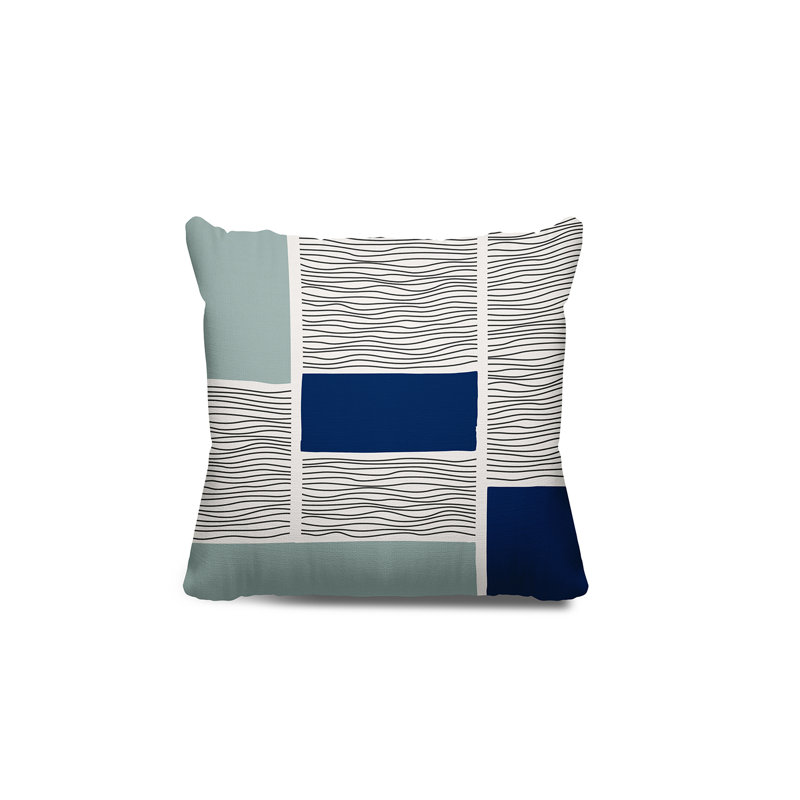 Coussin intérieur / extérieur Rapu, L 17 po x H 17 po, Gris / beige / bleu marine