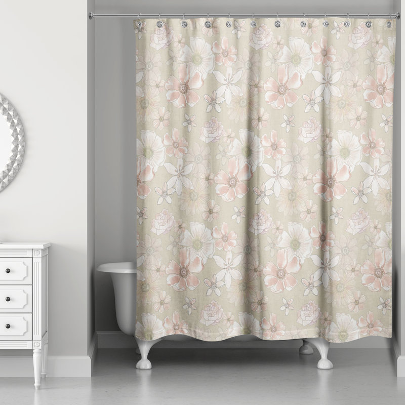 Rideau de douche simple à motif floral, Brun clair