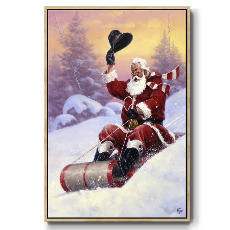 «Here Comes Santa», reproduction d'art sur toile, H 25 po x l 17 po x P 1,5 po, Encadré naturel