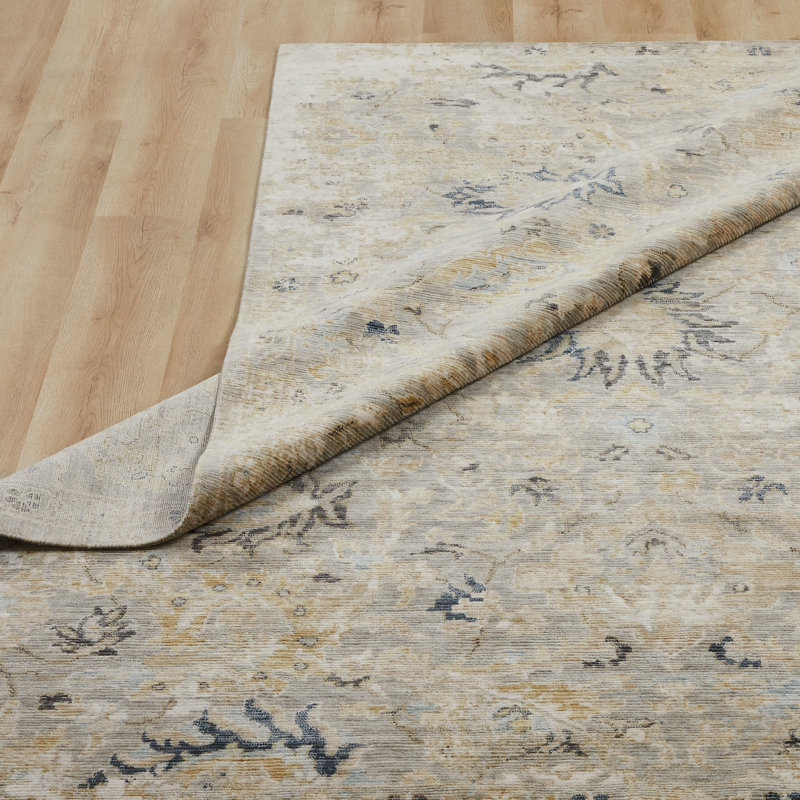 Tapis gris en laine tissé à la machine Josilin, Rectangle 8 pi 6 po x 11 pi 6 po