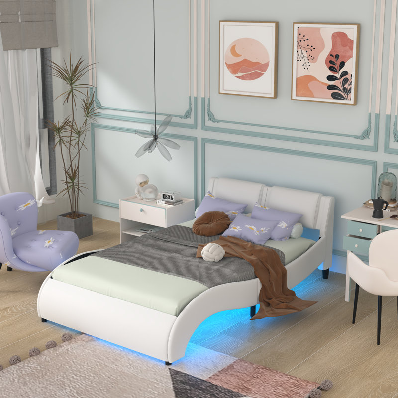 Lit-bateau en cuir Jusztina, Double, Blanc