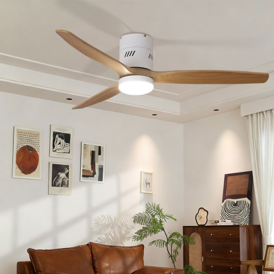 Ryme 52 In. White Dark Walnut Flush Mount Standard Ceiling Fan With Integrated LED With Remote Included DC Motor