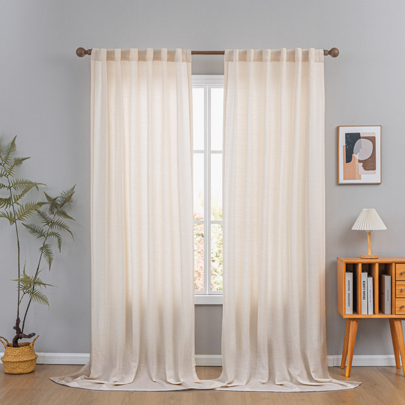 Wulfram Cotton Blend Textured Semi-Sheer Back Tab/Rod Pocket Curtain Pair, 52" W x 108" L, Cream