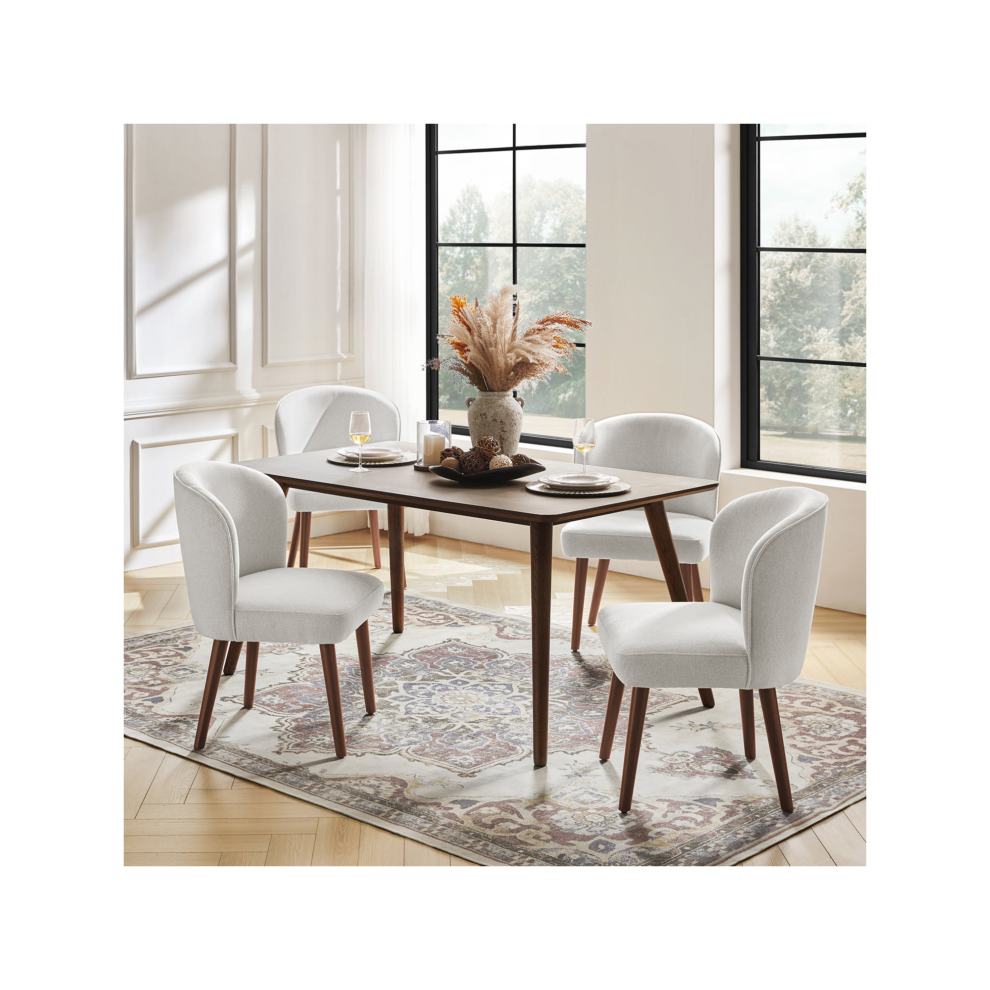 Palmdale Mid-Century Modern Upholstered Dining Chair Set, White, 4