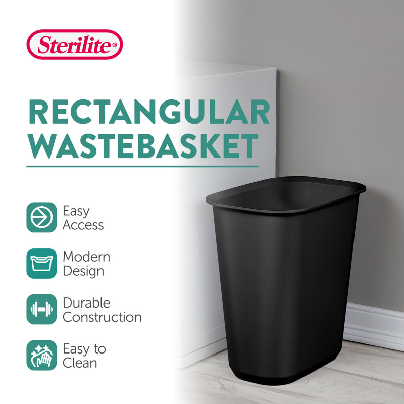Sterilite Rectangular Wastebasket Open Top Trash Bin, 6 Pack, 5.5, Black