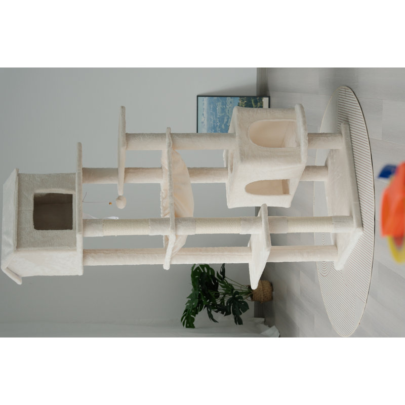 63 Inches Multi - Level Cat Tree In Grey Equipped With 5 Levels, Scratching Posts, Soft Hideaway And A Fun Dangling For Cats' Adventure Areas, Exploration