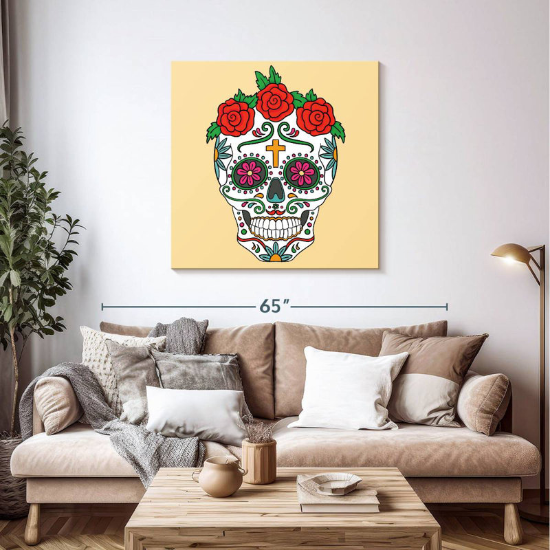 Kerner Mexican Floral Skull, 39" H x 39" W