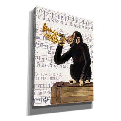 «Monkey jouant de la trompette» par Fab Funky - impression sur toile tendue