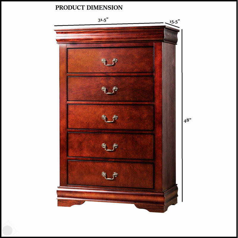 Commode de style transitionnel cerisier foncé avec pieds de support, étui anti-poussière et tiroirs à queue d'aronde anglaise pour un rangement élégant