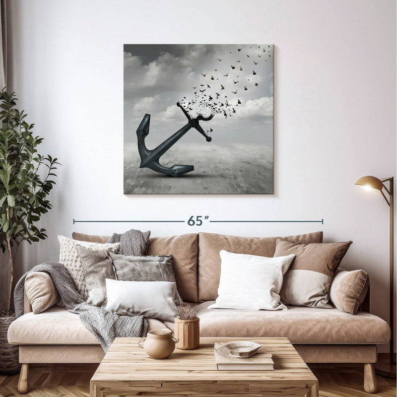 Ancre et oiseaux, H 39 po x l 39 po